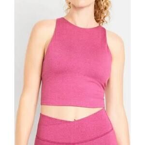 Old Navy High Neck Longline Sports Bra Heathered Pink XS Padded Active Top